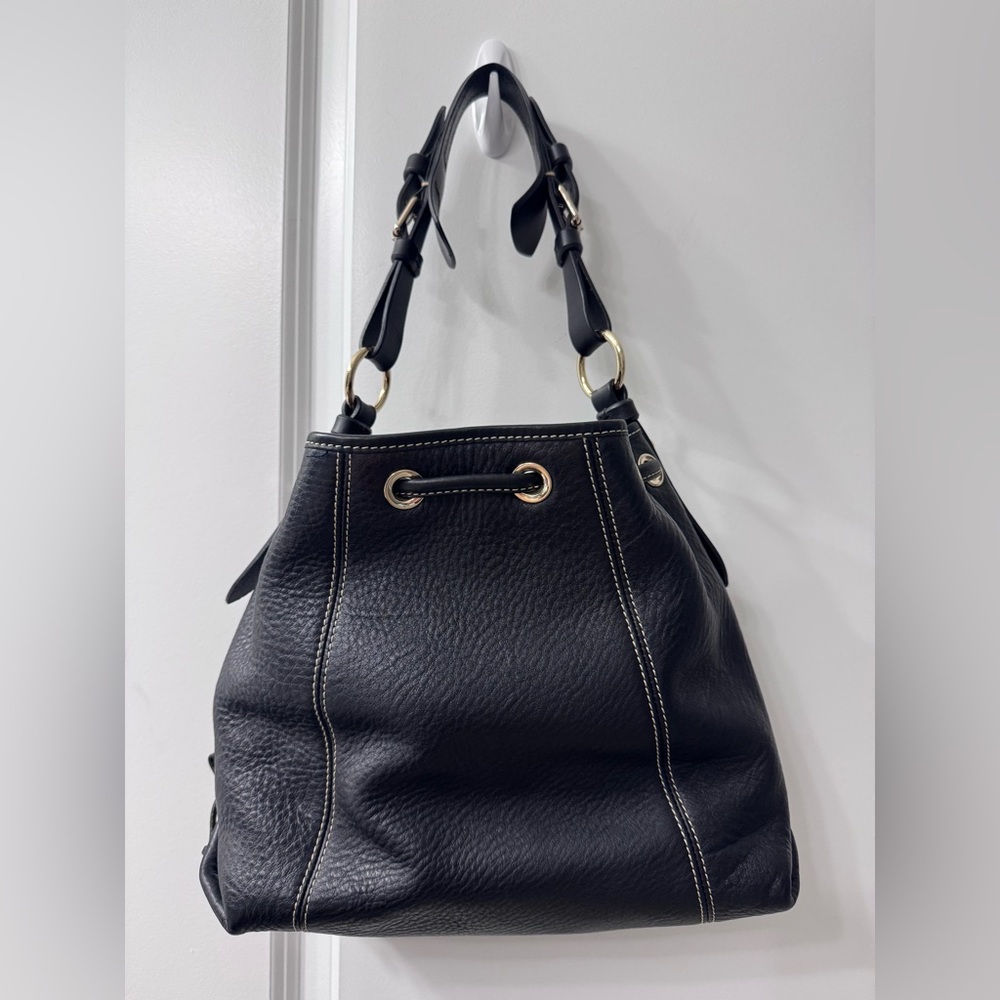 Dooney & Bourke Black Pebbled Leather Hobo Drawstring Bag - Picture 7 of 14